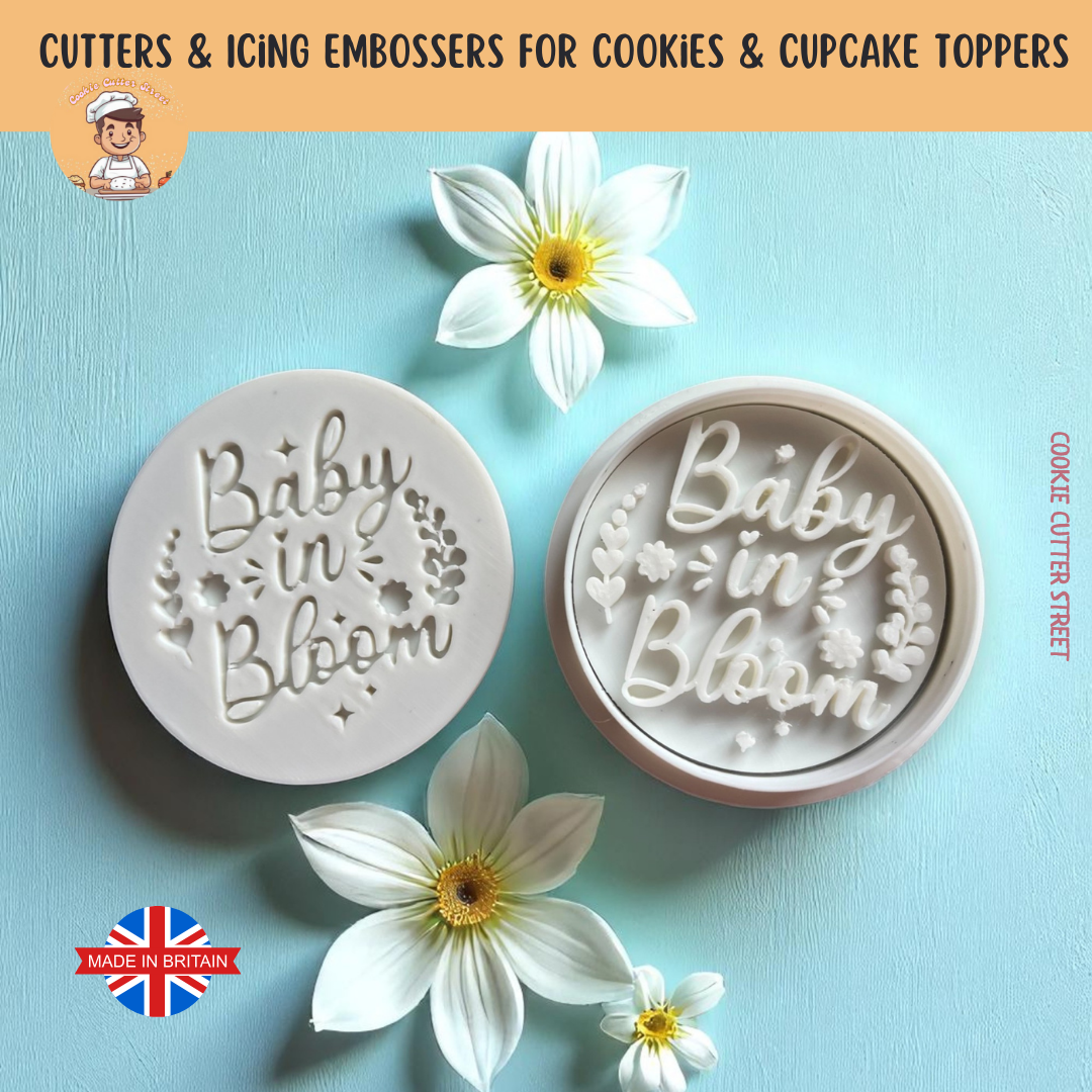 Floral Baby Shower Cutters & Icing Embossers For Cookies & Cupcake Toppers