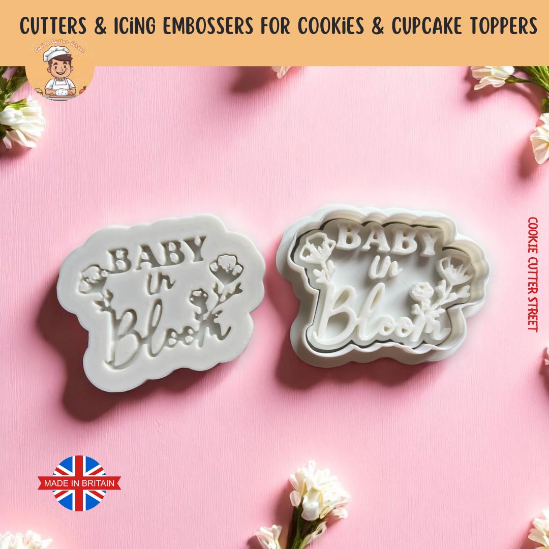 Baby In Bloom Outline Shape Baby Shower Cutter & Icing Embossers Debossers For Cookies & Cupcake Toppers