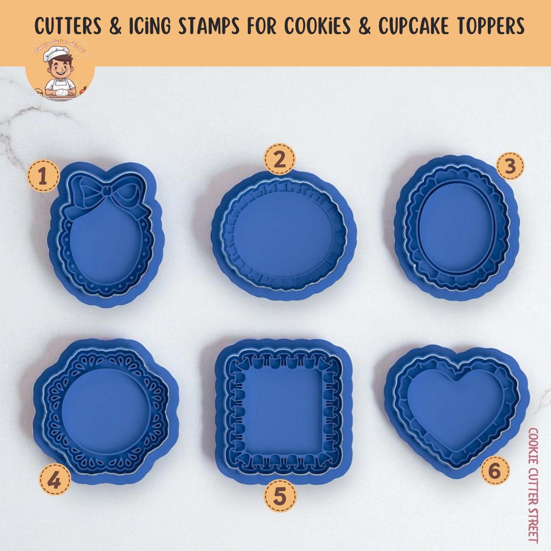 Vintage Pretty Lambeth Style Frilly Frames Plaque Cutters For Cookies & Cupcake Toppers
