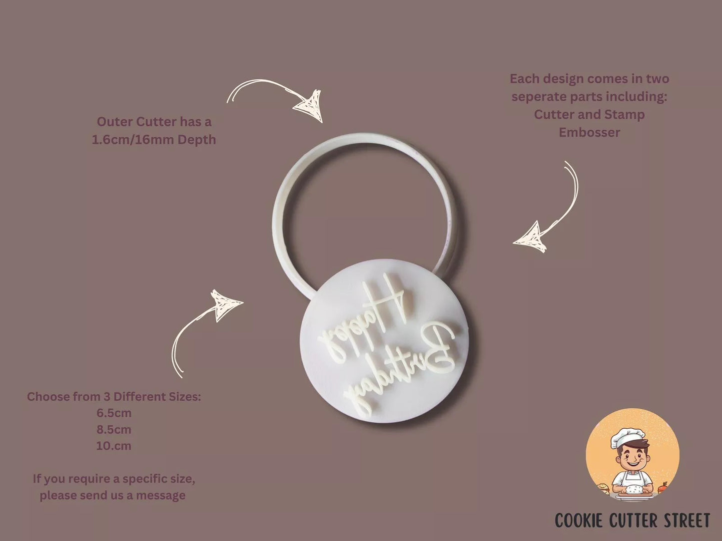Happy Birthday Circular Design Cutter & Icing Embosser For Cookies & Cupcake Topper