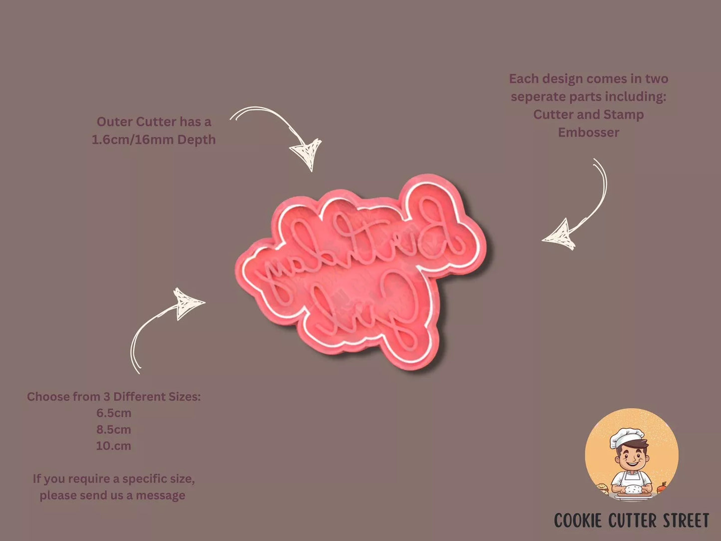 Birthday Girl Design Cutter & Icing Embosser For Cookies & Cupcake Topper