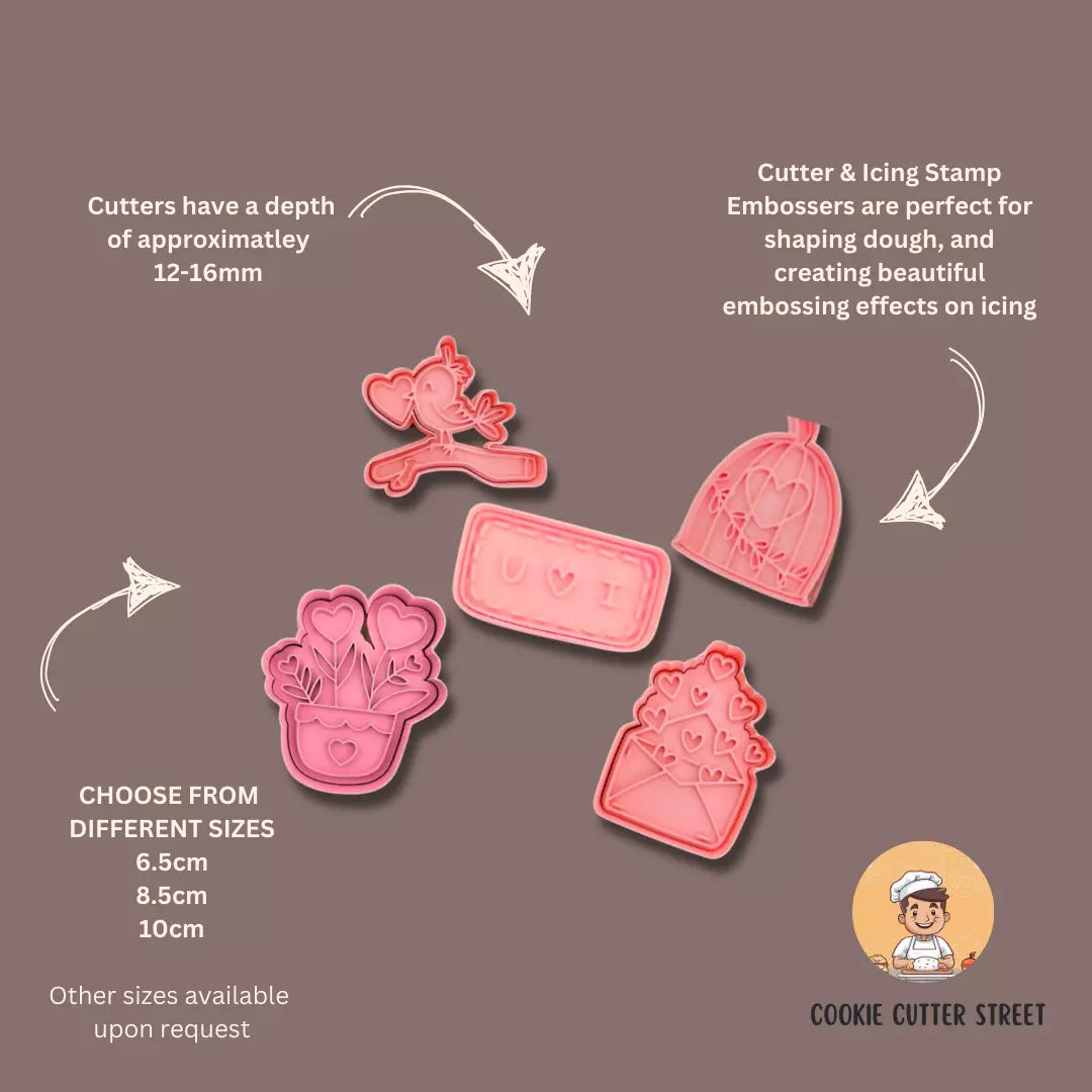Love Bird Valentines Day Cutters & Icing Embossers For Cookies & Cupcake Toppers