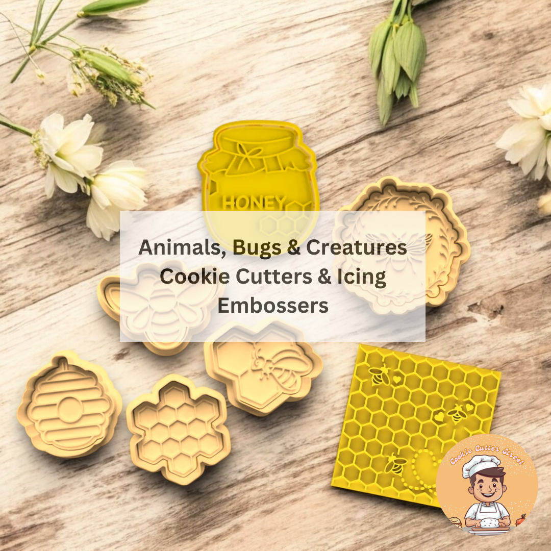 Honeycomb bumblebee cookie cutter icing stamp embosser set