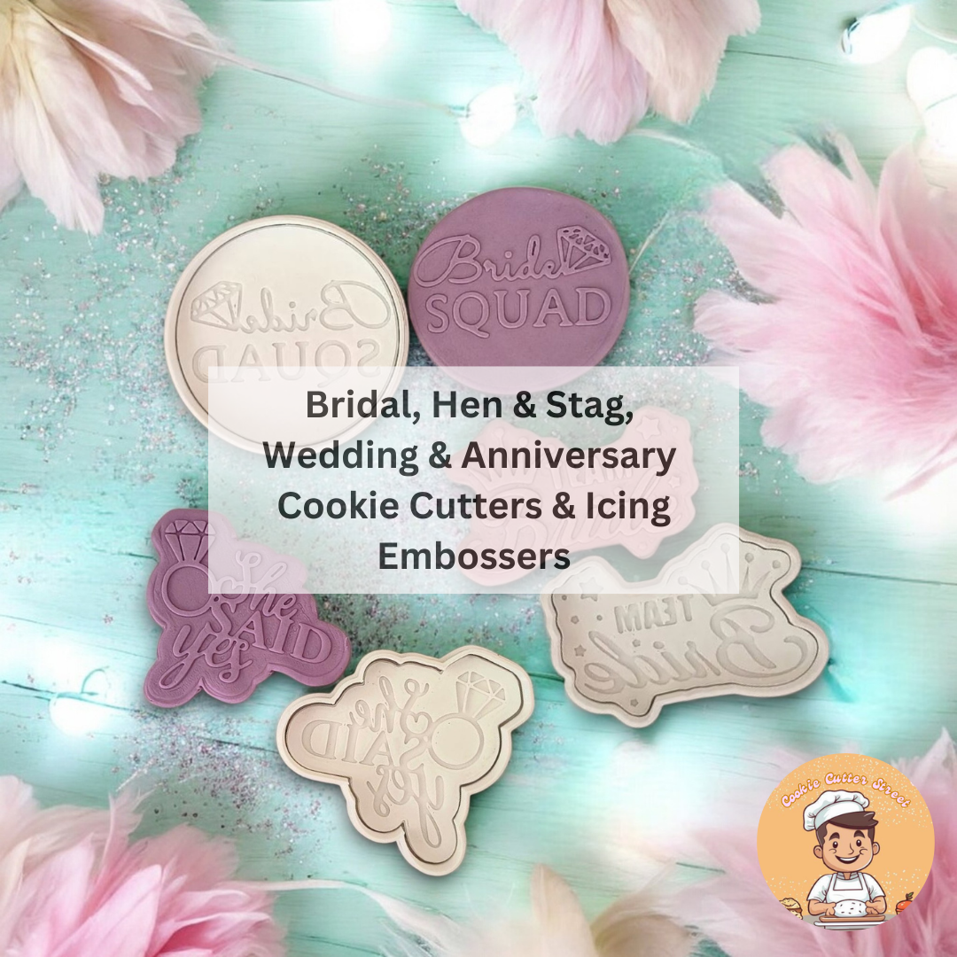 Bridal, Hen & Stag, Wedding & Anniversary Cutters & Embossers for Cookie and Cupcake Toppers