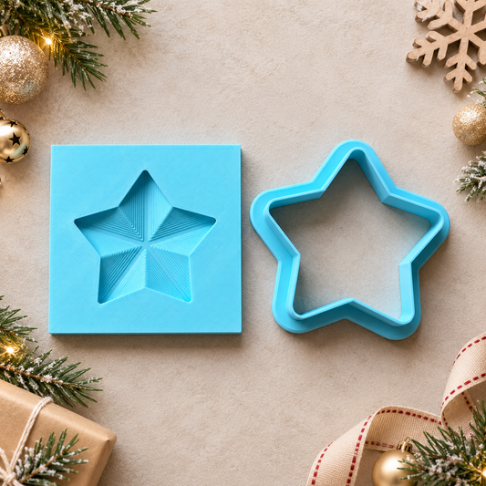 3D geometric star raised effect icing stamp and matching cookie cutter for Christmas fondant cookies