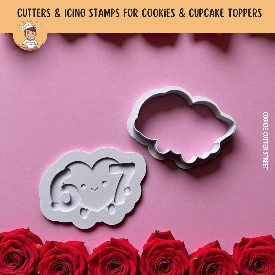 Novelty Valentines "67" Icing Stamp & Cutter For Cookies & Cupcake Toppers