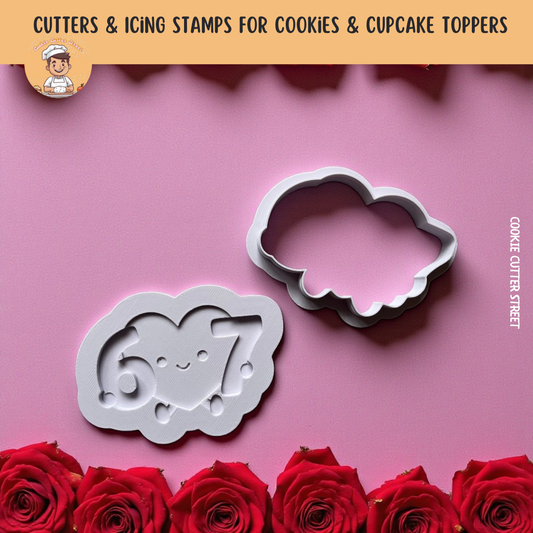 Novelty Valentines "67" Icing Stamp & Cutter For Cookies & Cupcake Toppers