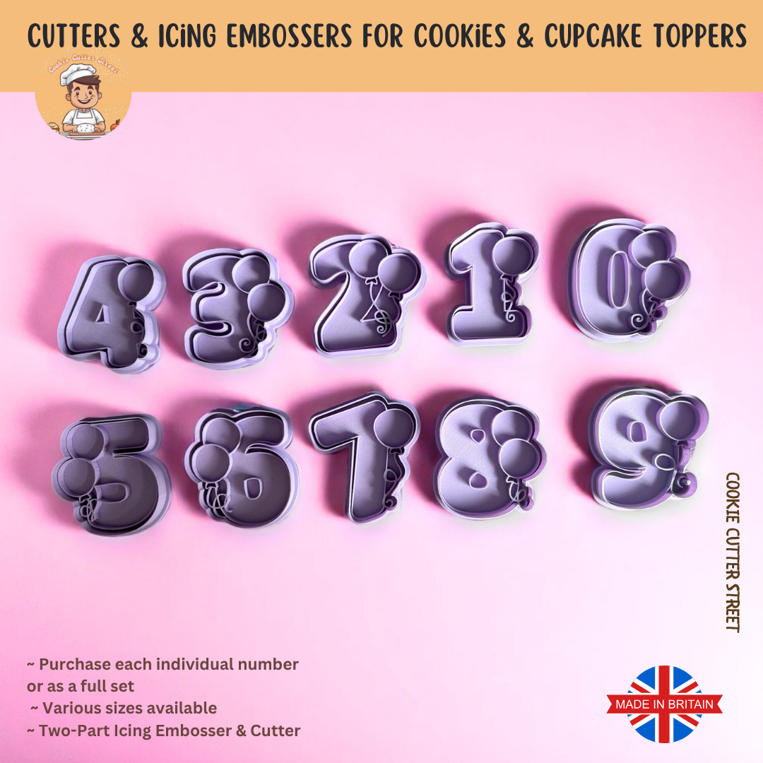 Birthday Numbers Balloon Design Cutters & Icing Embossers For Cookies ...