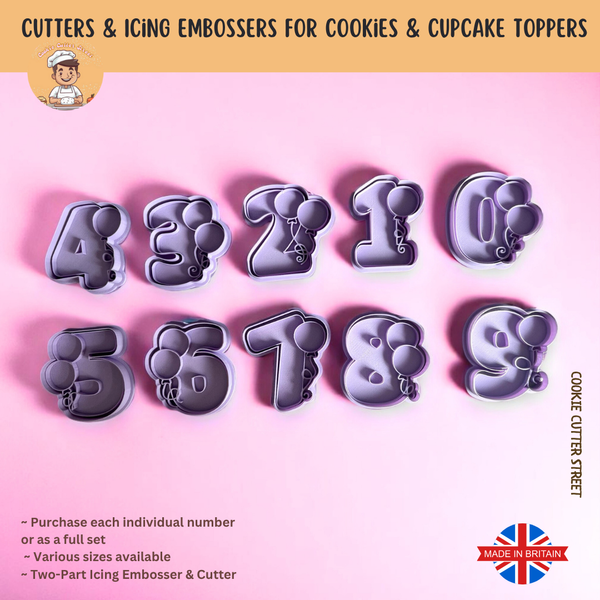 Icing Cut Numbers Birthday Numbers Balloon Design Cutters & Icing Embossers For Cookies ...