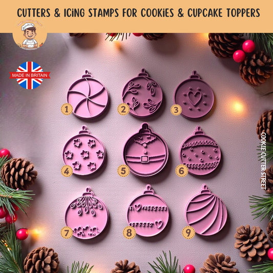 Christmas Bauble Cookie & Cupcake Topper Embossing Stamps [9 Festive Designs | Mix & Match or Buy the Full Set]
