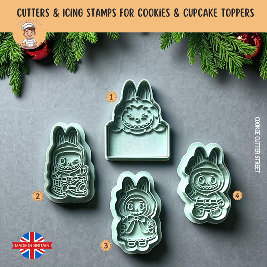 Furry Monster Christmas Cookie Cutters & Icing Stamps