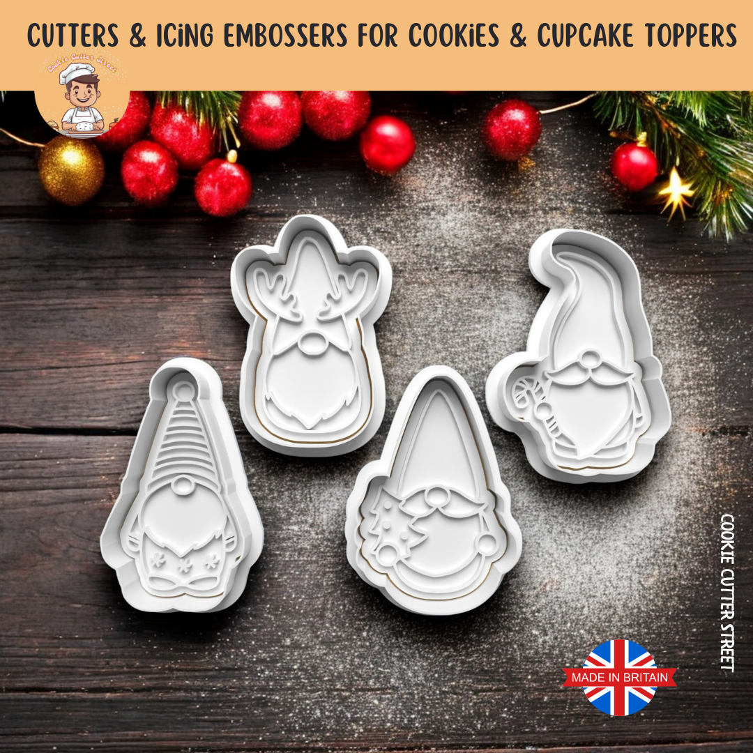 Set of 4 Christmas Gonk Gnome Cookie Cutters & Icing Embosser For Cook ...