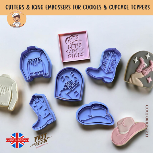 Wild West Cowgirl Birthday Bride To Be Hen Party Themed Cutters & Icing Embossers For Cookies & Cupcake Toppers
