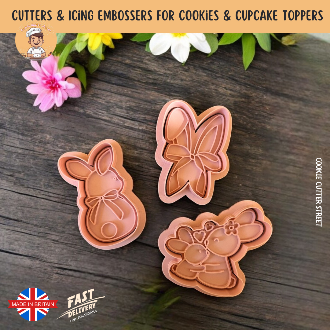 Cute Bunny & Bows Easter | Cutters & Icing Embossers For Cookies & Cup ...