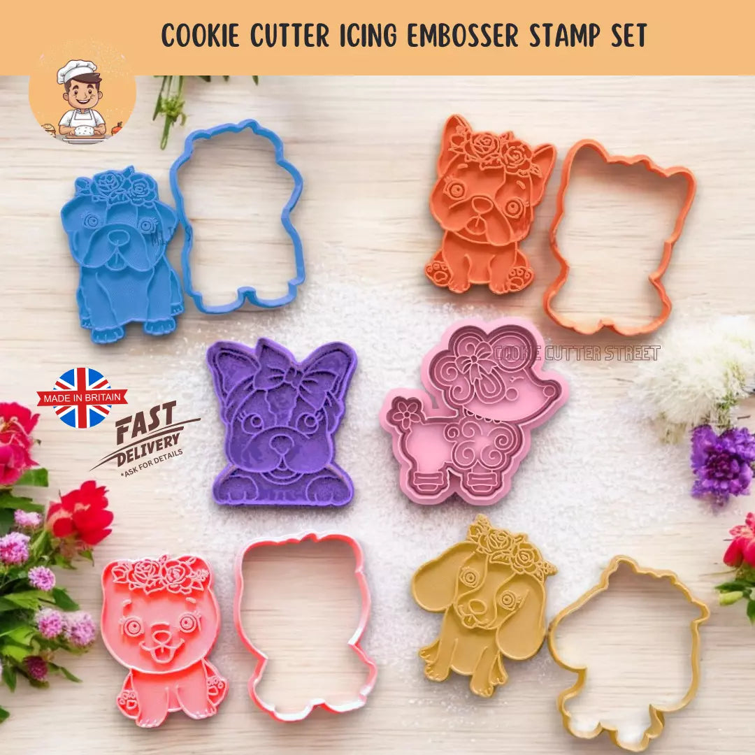 Set of Cute Little Dog Cutters & Icing Embossers For Cookie & Cupcake ...