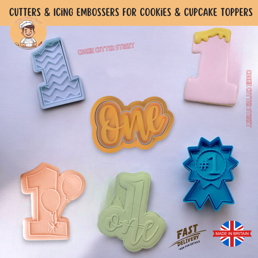 Various 1st Birthday Milestone Cutters & Icing Embossers For Cookies & Cupcake Toppers