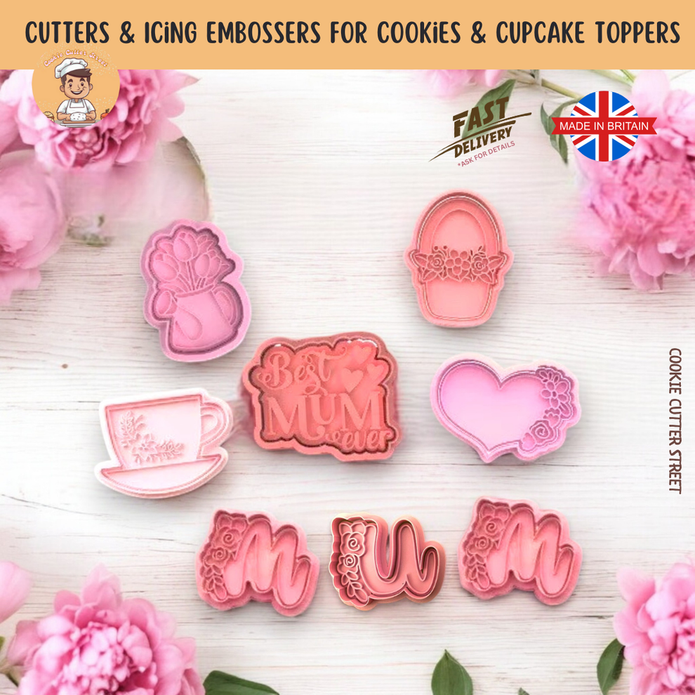 Floral Mum Mothers Day / Mum’s Birthday Set of Cutters & Icing Embosse ...