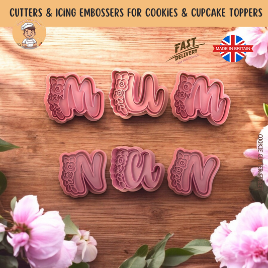 Floral Letter Cookie Cutter – MUM or NAN Cutters & Icing Embossers For Cookies & Cupcake Toppers