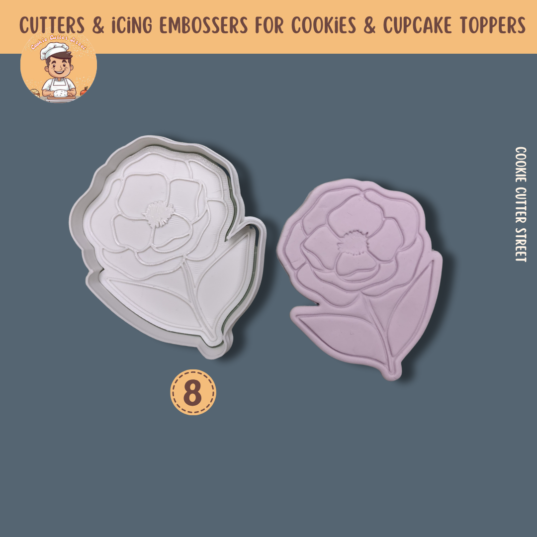 Floral Designs Cutters & Icing Embossers For Cookies & Cupcake Toppers