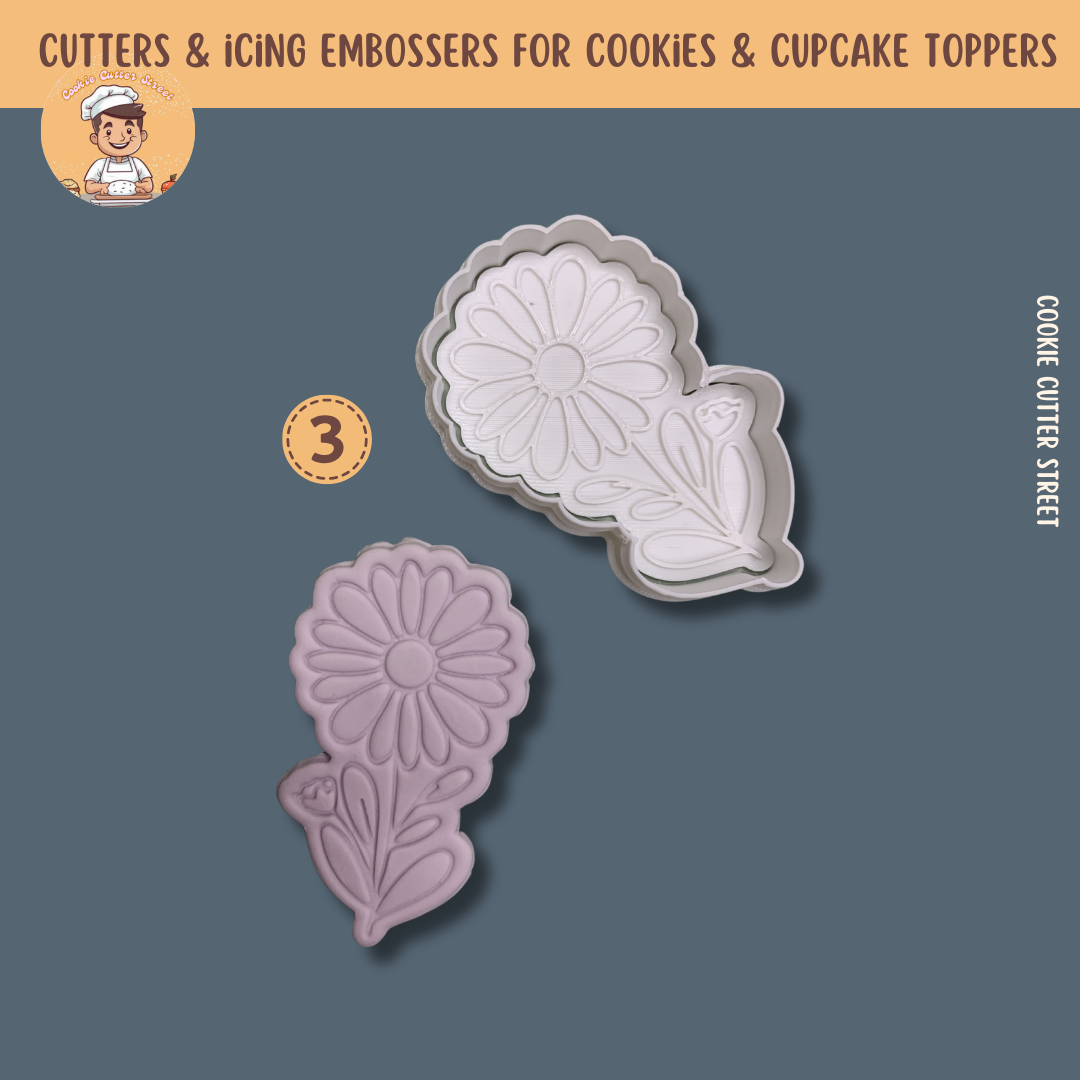 Floral Designs Cutters & Icing Embossers For Cookies & Cupcake Toppers