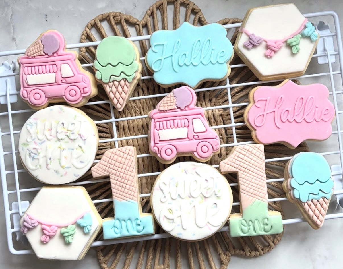 Sweet One Cookie Cutters & Icing Stamps| Donut, Ice Cream & Ice Cream Van