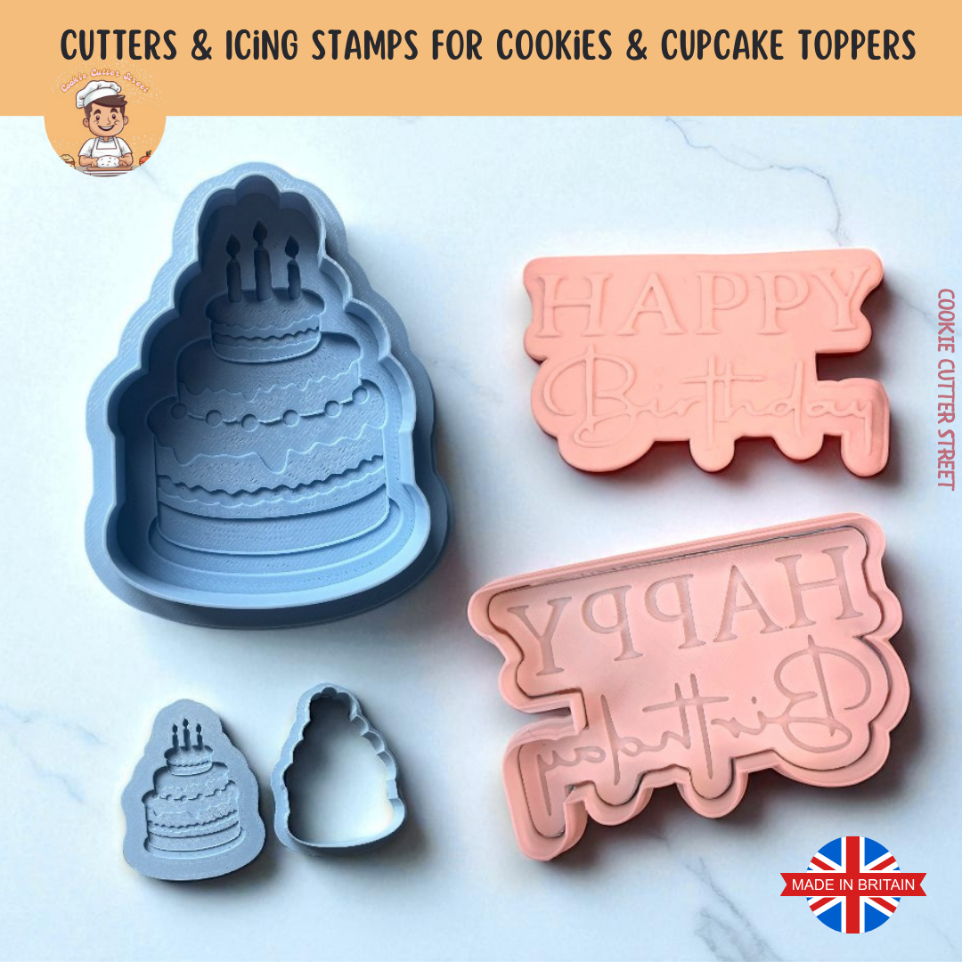 Happy Birthday Cake Cutters & Icing Embossers For Cookies & Cupcake To ...
