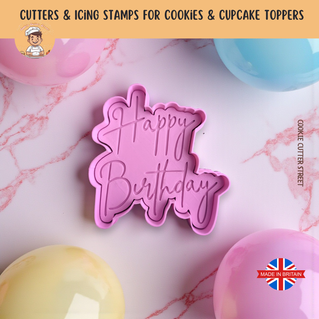 Happy Birthday Contour Debosser & Cutter for Cookies & Cupcake Toppers