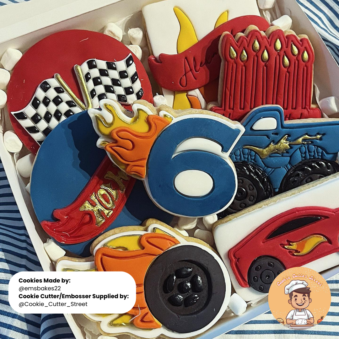Hot Wheels Inspired Cutters & Icing Embossers For Cookies & Cupcake Toppers