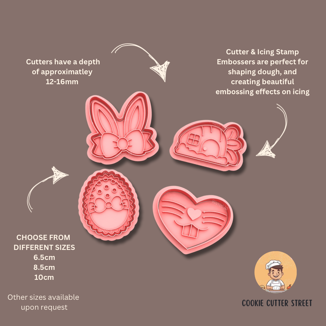 Frilly Easter Bunny Shaped Cutters & Icing Embossers For Cookies & Cupcake Toppers