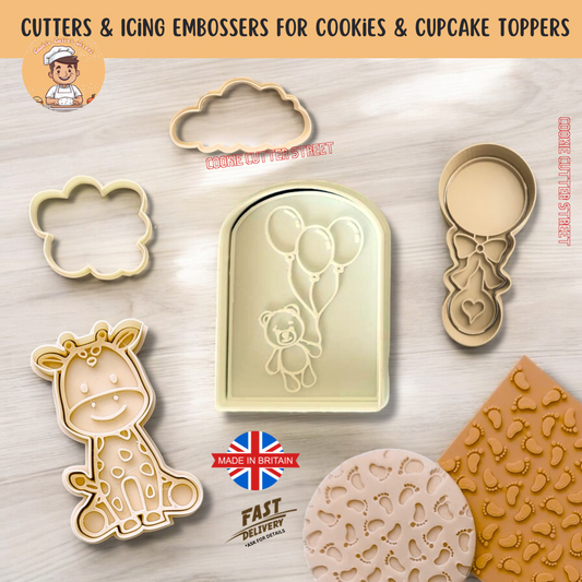 Giraffe Baby Shower Cutters & Icing Embossers For Cookies & Cupcake Toppers