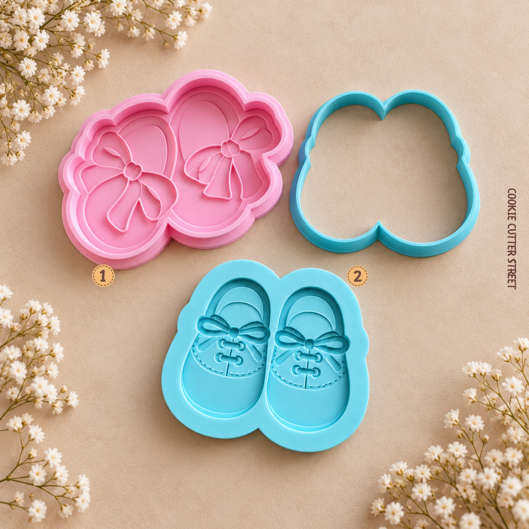 Baby Shoes Icing Stamp & Cookie Cutter | Baby Girl & Boy Baby Shower