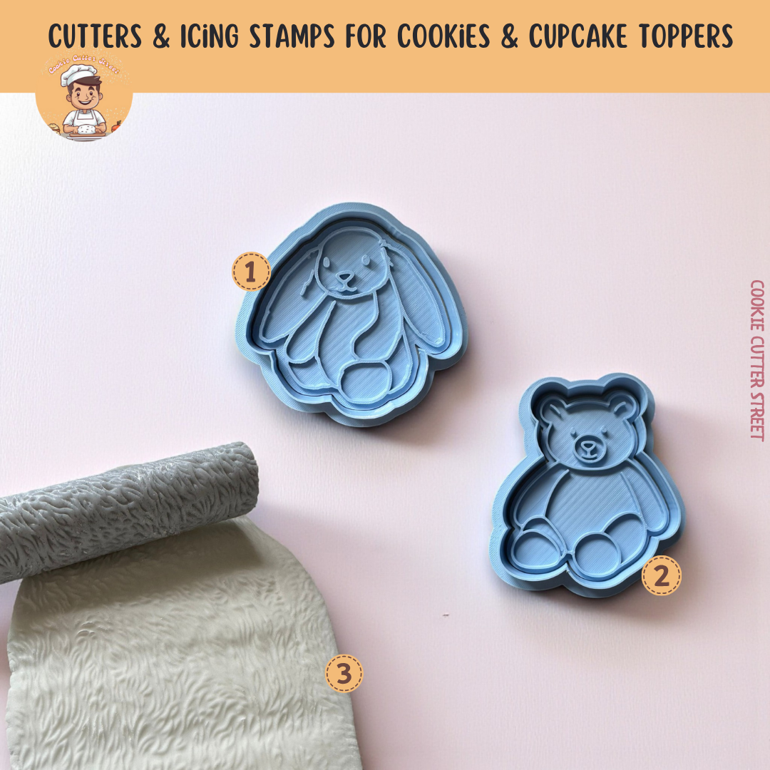 Jelly-Cutie-Bunny & Bear Themed Cutters & Icing Embossers For Cookies & Cupcake Toppers