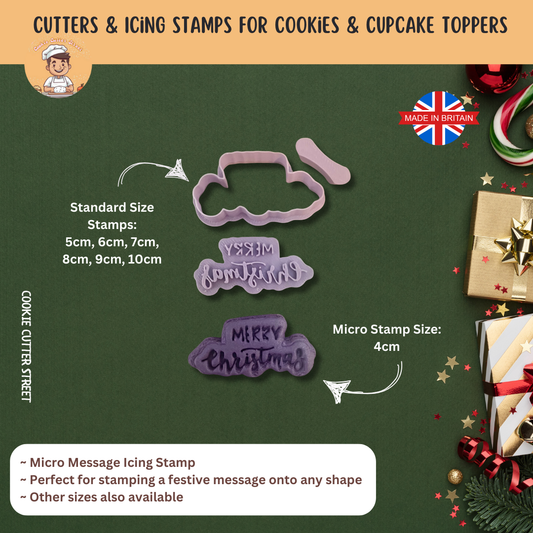 "Merry Christmas" Icing Stamp (Micro & Standard Sizes) For Cookies & Cupcake Toppers