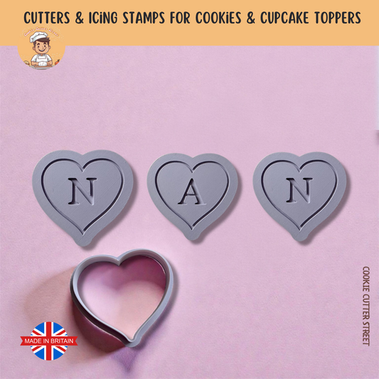 Set of “NAN” Heart Letters Icing Stamps For Cookies & Cupcake Toppers