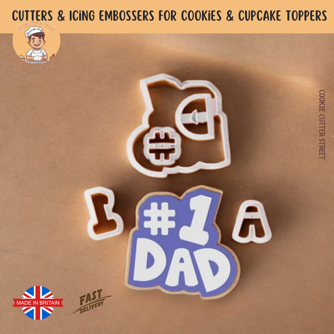 "# Number 1 Dad" Fathers Day Birthday Multi-Piece Cutter & Icing Embosser For Cookies & Cupcake Toppers