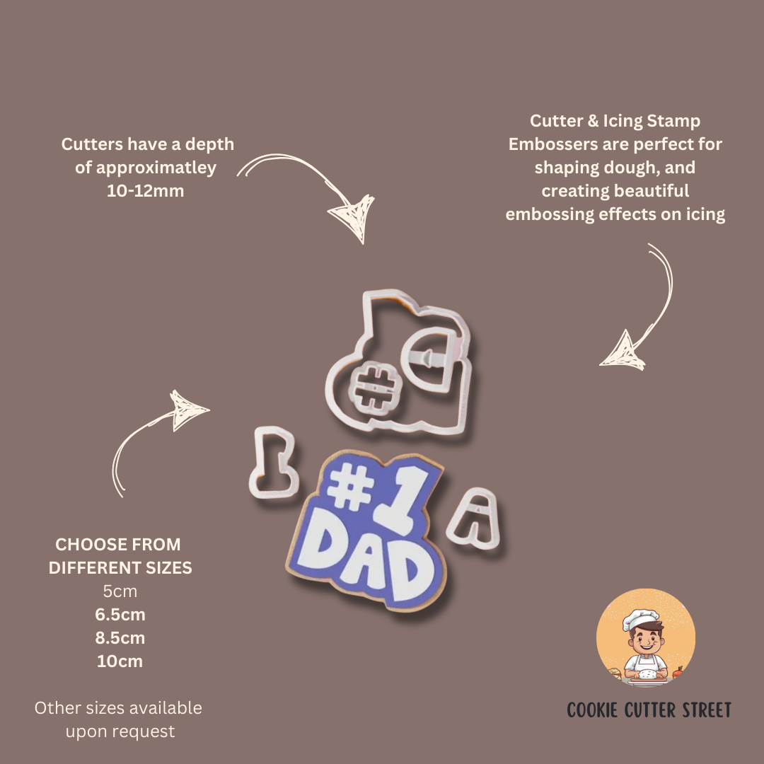 "# Number 1 Dad" Fathers Day Birthday Multi-Piece Cutter & Icing Embosser For Cookies & Cupcake Toppers