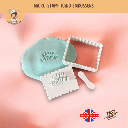 MICRO Message Scalloped Edge Happy Birthday Cutter & Icing Embosser For Cookies & Cupcake Toppers