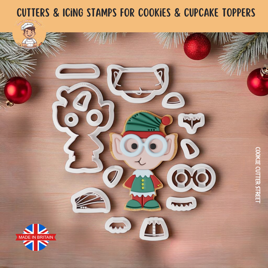 The Sweetest Christmas Elf  Multi-Piece Icing Cutter For Cookies & Cupcake Toppers