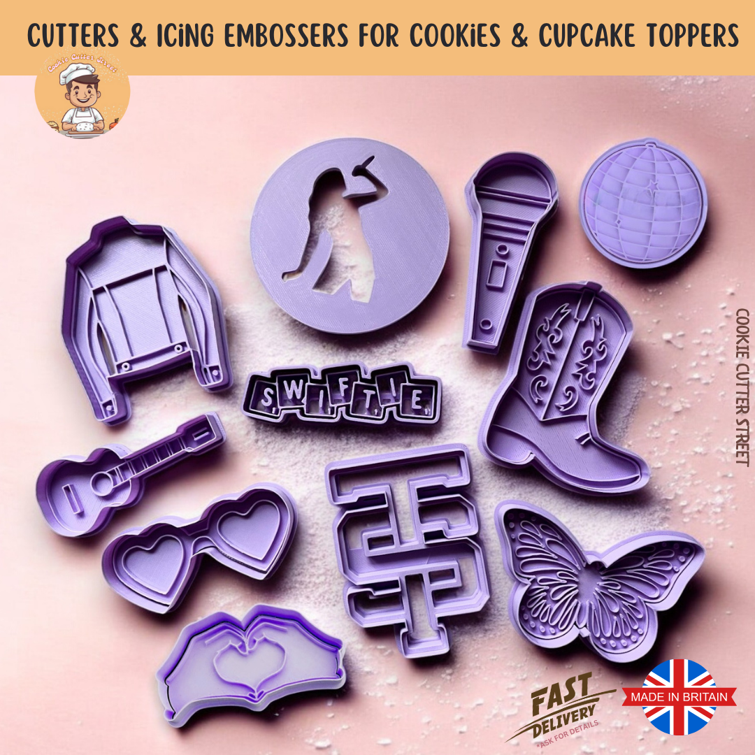Taylor Swift Themed Cutters & Icing Embossers For Cookies & Cupcake Toppers