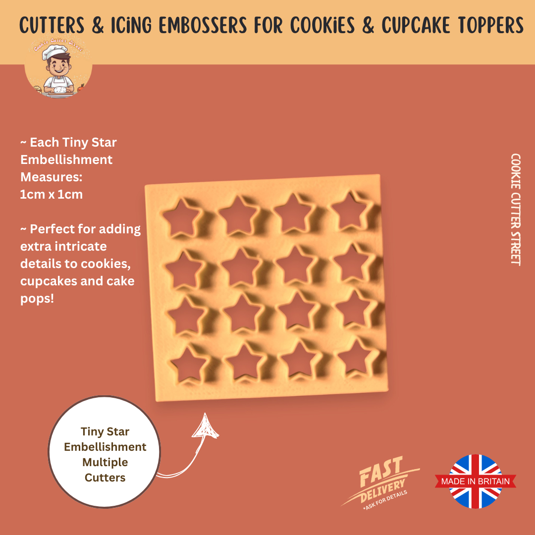 A multiple star embellishment icing cutter featuring 12 tiny star shapes