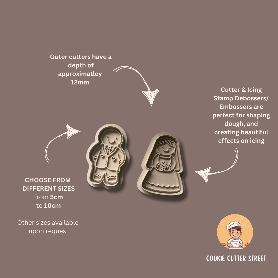 Wedding Gingerbread Bride & Groom Cutters & Icing Stamps For Cookies & Cupcakes