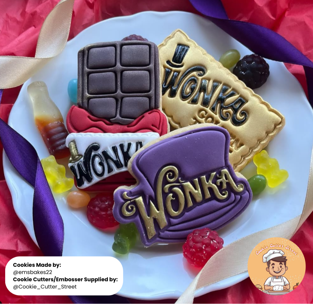 Set of Charlie Chocolate Factory, Willy Wonka  Cutters & Icing Embossers For Cookies & Cupcake Toppers