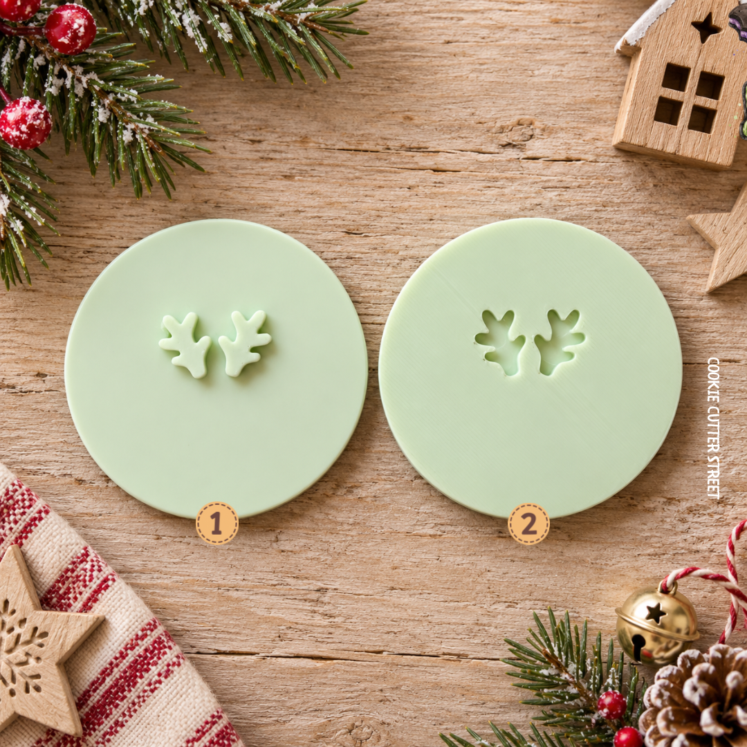 Christmas reindeer antlers icing stamps in imprint and raised popout styles for fondant and festive cookie decorating**
