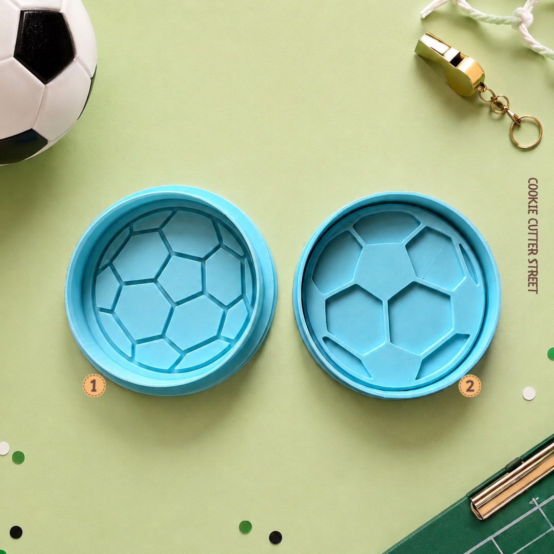Football cookie cutter and icing stamp collection featuring both raised effect and imprint football designs.