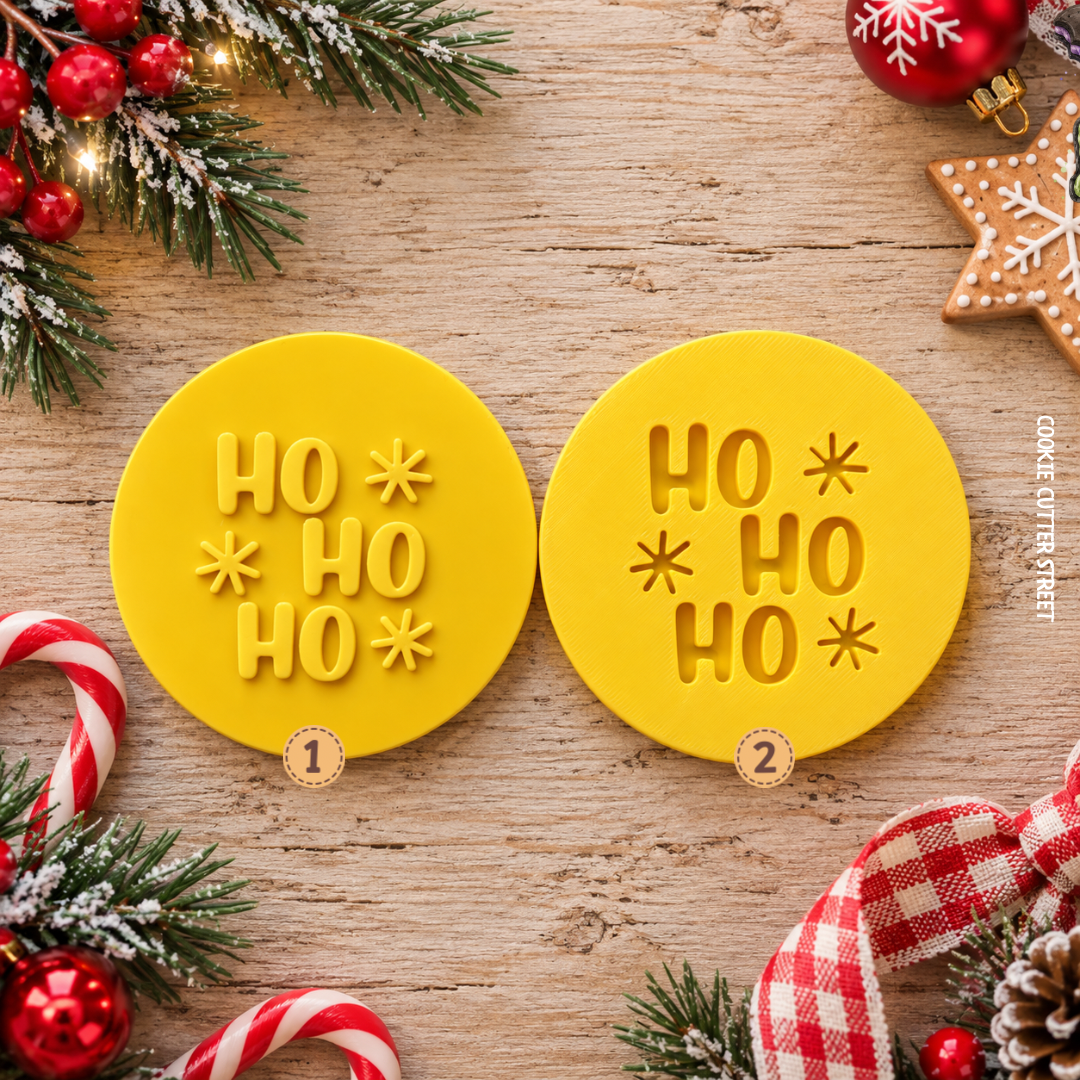 Ho Ho Ho Christmas icing stamps in imprint and raised popout styles for Santa themed fondant cookies and festive baking