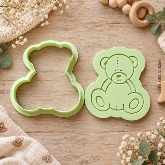 Personalised Teddy Bear Raised Effect Icing Stamp & Cookie Cutter | Baby Shower & New Baby Cookies