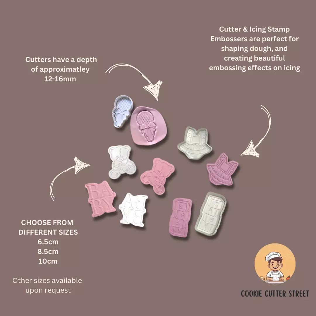 Set of 5 Adorable Baby Shower Cutters & Icing Embossers For Cookies & Cupcake Toppers