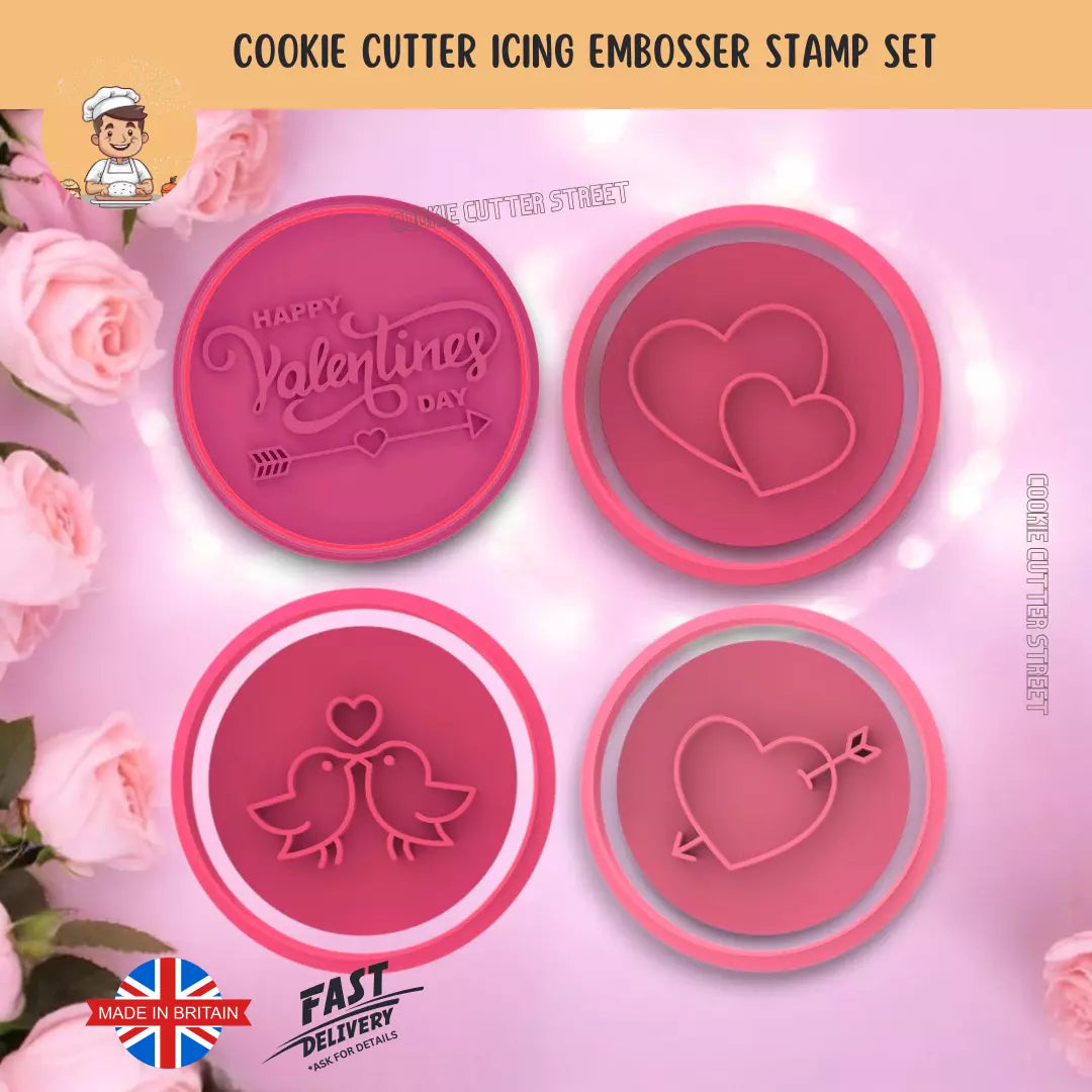 Circle Valentine’s Heart Cutters & Icing Embossers For Cookies & Cupca ...