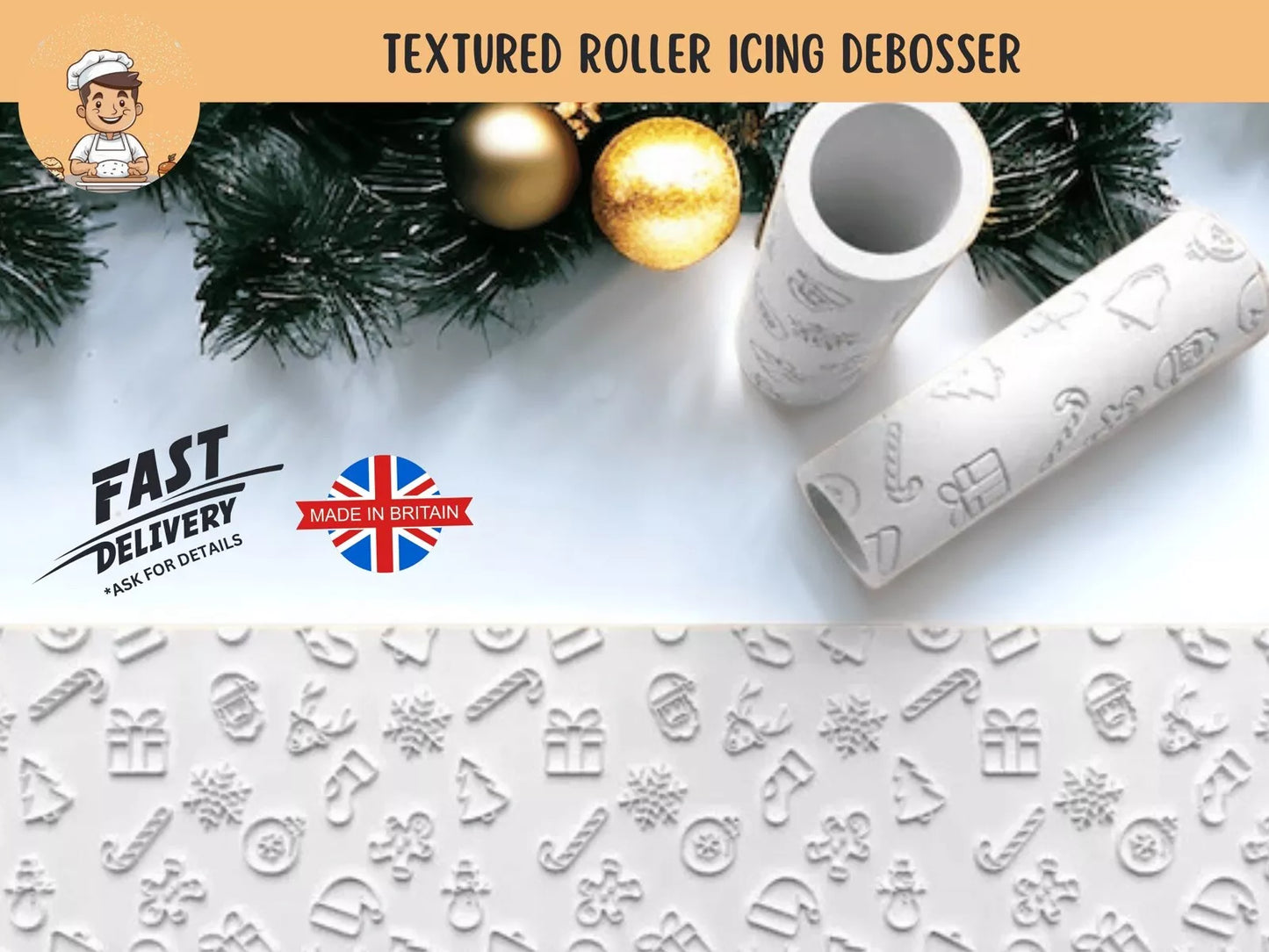 Christmas Pattern Texture Roller Icing Stamp Debosser – Perfect for Cookies, Cakes & Cupcakes