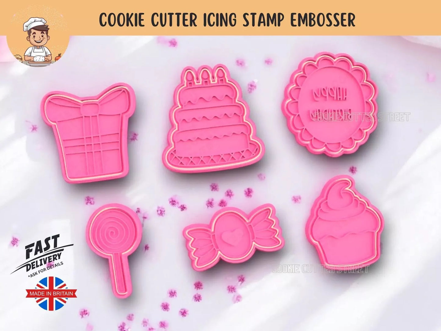 Sweetest Birthday Themed Set of Cutters & Icing Embossers For Cookies & Cupcake Toppers